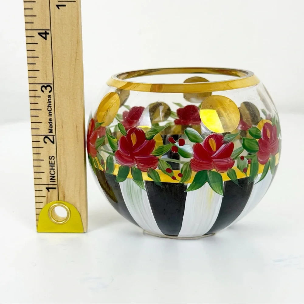 Mackenzie Childs Heirloom Rose Bowl Vase Hand Painted- Retired Rare